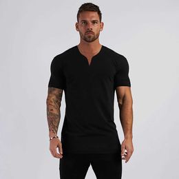 T-shirts voor heren 2022 Zomer nieuw aankomsten V Hals Korte mouw Men T-shirt Slim Fit Fashion T-shirt Men Skinny Casual Gym Clothing Fitness T-shirt T230103