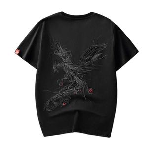 Camisetas de hombre 2022 Verano Nueva tendencia de algodón Camiseta de manga corta de gran tamaño Camiseta de estilo chino nacional para hombre Camiseta con bordado de Phoenix para hombre Y2302