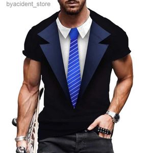 T-shirts pour hommes 2022 Été Nouveaux hommes T-shirt à manches courtes Faux Costume Streetwear 3D Débardeur Mode Funny Tuxedo Bow Tie 3D Imprimer Top L240304