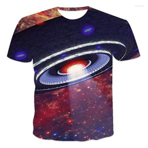 Heren t shirts 2022 zomer t-shirt losse kleding retro korte mouwen mode sterrenhemel sky ufo alien patroon afdrukken o-neck t-shi