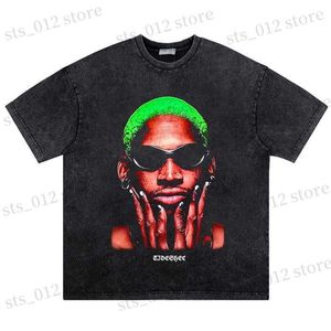 T-shirts voor heren 2022 Vintage Hip Hop Streetwear Men T-shirt Rodman Portret Gedrukt T-shirt Katoen Men Oversized gewassen T-stukken Harajuku Tees T230512