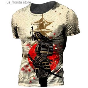 T-shirts pour hommes 2022 Vintage Japon Samurai Mens T-shirt O-Cou Coton Court Slve Tops 3D Imprimer Surdimensionné Punk Strtwear Vêtements Pour Hommes Ts Y240315