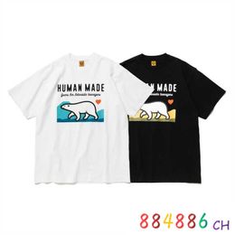 Camisetas para hombres 2022ss Human Made T-shirt Hombres Mujeres de alta calidad Polar Bear Carta Amor Imprimir Camiseta Slub Algodón Manga corta Top Human Made Tee G230309