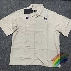 Camisetas para hombre 2022ss, camiseta con agujas para hombre y mujer, camisas con bolsillos AWGE de mariposa bordada de alta calidad, blusa con botones T221130