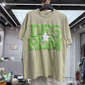 T-shirts pour hommes 2022ss Puff Print T-shirt en mousse 3D Hommes Femmes Kaki Pentagram Printing T-shirt T220909