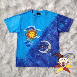 Camisetas para hombres 2022ss Tie Dye Blue T-shirts Hombres Mujeres Mejor Calidad Vintage Sun Moon Impresión Top Tees T Shirt T221130