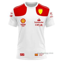 Camisetas para hombres 2023/2024 Nuevo equipo de carreras de Fórmula Uno de F1 Rojo Verano Charles Leclerc 16 Carlos Sainz 55 Camiseta de conductor Ropa deportiva para niños Sm74