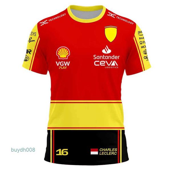 Camisetas para hombres 2023/2024 Nuevo F1 Fórmula Uno Equipo de carreras Verano Charles Leclerc 16 Carlos Sainz 55 Ropa de conductor Manga corta Camisetas para niños Tops Nc3p