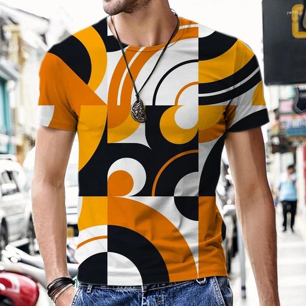 Camisetas para hombres 2023 Camiseta con patrón geométrico abstracto 3D Tops casuales de verano Camisa de cuello redondo de moda Tallas grandes Ropa de calle para hombres