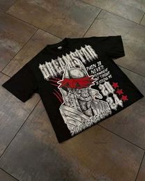 T-shirts hommes 2023 American Trendy Gothic Punk Cartoon Lettres imprimées T-shirt surdimensionné Harajuku pour hommes T-shirt à manches courtes à manches courtes Womenyolq