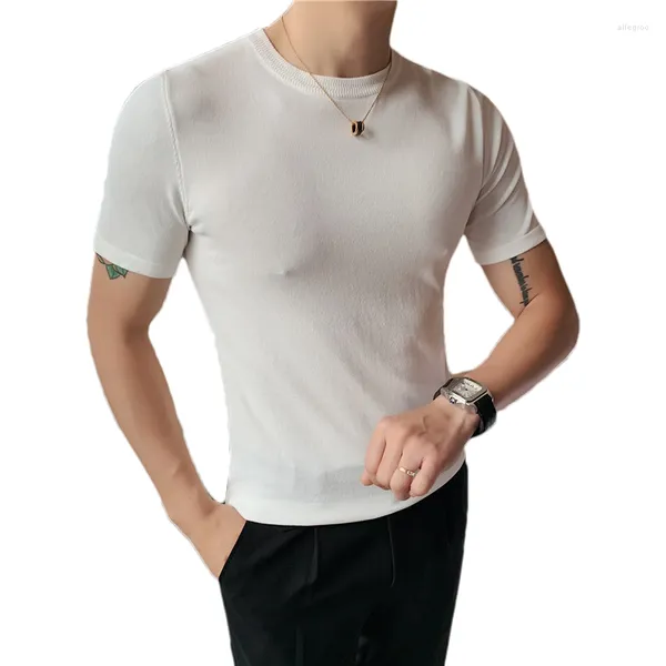 Camisetas para hombres 2023 Llegada Casual Jersey de manga corta Camiseta de punto Ropa para hombres de negocios Camiseta ajustada para verano Camisetas