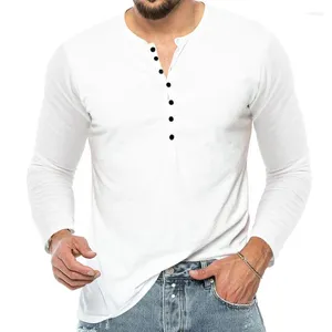 Heren T-shirts 2023 Arrivals Mannen Shirt Casual Lange Mouw Sport Tee Man Mode Wit Zwarte Knoppen Basic Herfst kleding