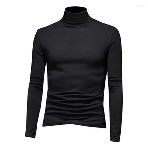 T-shirts pour hommes 2023 automne et hiver coton col haut chemise à manches longues mince T-shirt épais grande taille compatissant