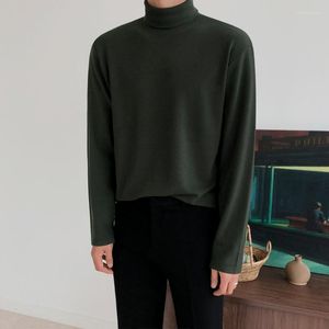 Heren t shirts 2023 herfst en winter Koreaanse turtleneck bodem shirt mode casual vaste kleur dikker t-shirt zwart / wit leger groen