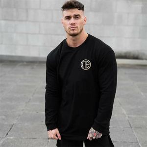 Camisetas de hombre 2023 otoño manga larga cuello redondo negro blanco camisa hombres marca ropa moda Casual Fitness gimnasio músculos camisetas ropa deportiva