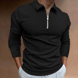 T-shirts masculins 2023 Automne Polo Men's Polo Zipper Solid Base Shirt Cold Collier Long Stripe Stripe Long Sleeve T-shirt Man T-TEES POLOS TOPS