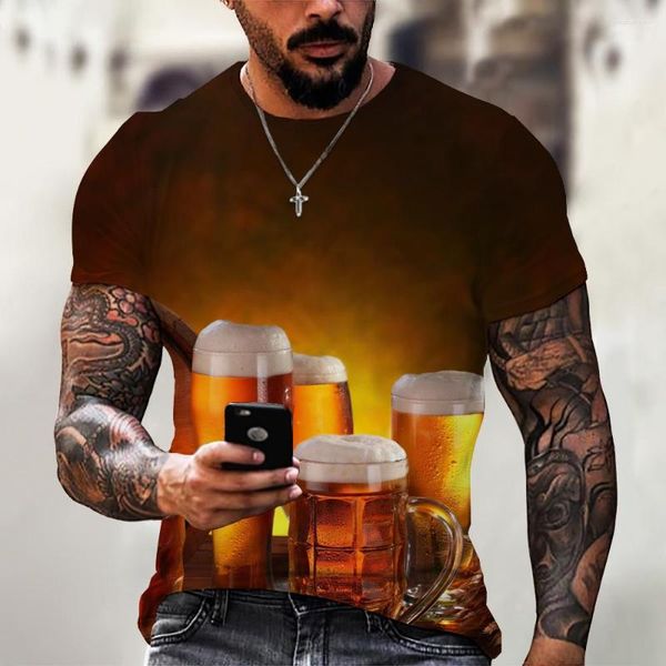 Hommes t-shirts 2023 bière T-shirt hommes impression 3D hauts mode personnalisé à manches courtes chemise O cou vêtements pull t-shirts