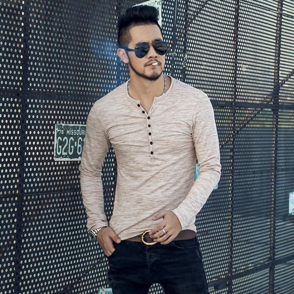 Camisetas para hombre 2023, camisetas ajustadas de manga larga con Base de seda flameada y cómoda con solapa abierta, camisetas para hombre