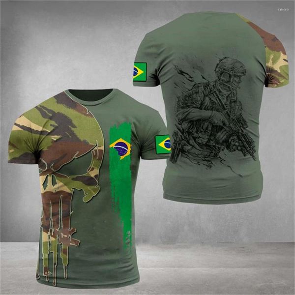 Camisetas para hombre 2023, camiseta con estampado 3d de bandera de soldado brasileño de Brasil, camiseta corta Vintage de verano para hombre, camisetas casuales, ropa de gran tamaño