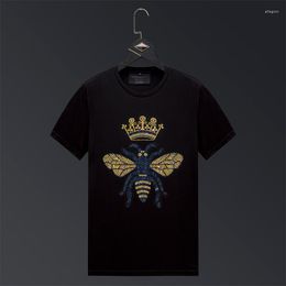 T-shirts pour hommes 2023 strass brillants couronne abeille hommes à manches courtes mode vêtements Streetwear O cou modal coton Calaveras Camiseta