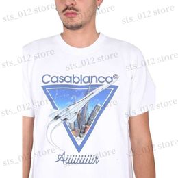 T-shirt da uomo 2023 Casablanca Blue Sky City Airplane Print T Shirt Uomo Donna T-shirt CASA di alta qualità Estate Streetwear Casual Top Tee T230705