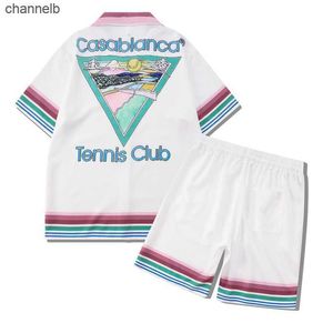 T-shirts voor heren 2023 Casablanca Color Stripe Tennis Club Men Vrouwen Korte set Hawaii Beach Style Suit Hip Hop Shirt Shorts Paar Pak Casa HKD230817