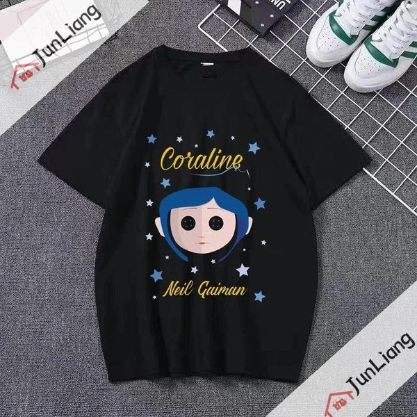 Camisetas para hombres 2023 Casual Caroline para hombres y mujeres camiseta Tim Neil Gaiman Goth Black Summer Style Fashion Swag