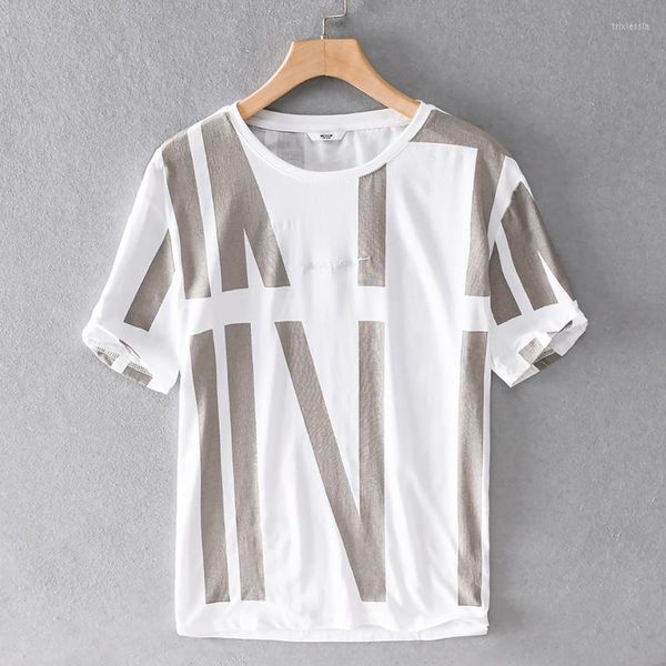 Camisetas para hombre 2023, camiseta informal de lino holgada, camiseta transpirable y cómoda con estampado a la moda, camiseta blanca de marca, camiseta de verano para hombre