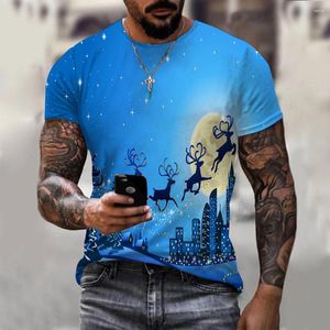 Mannen T-shirts 2023 Kerst Carnaval Kerstman Elanden 3D Afdrukken Rood T-shirt Slee Boom Sneeuwpop Sfeer Kleding
