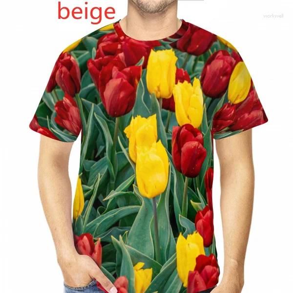 Camisetas para hombre 2023 estilo fresco 3d flor impresa calle casual moda verano camiseta de gran tamaño