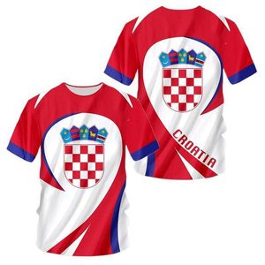 Camisetas de los hombres 2023 Camisa de la bandera de Croacia Hombres Verano Croacia Emblema Impresión Diseño de moda Fútbol divertido O Ncek Hrvatska Camiseta al por mayor Z0328