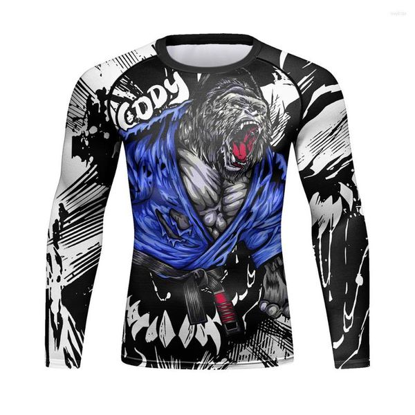 T-shirts pour hommes 2023 Designer MMA BJJ Sweat MenLong Sleeve Rashgard Animal Print Casual Shirt Hommes UV Protection Fitness Sportswear