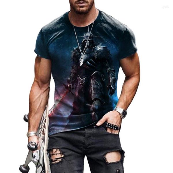 Camisetas para hombre 2023 Europa y los Estados Unidos Burst Fashion Muscle Men's Summer cuello redondo Camiseta con estampado 3D Malla suelta de manga corta