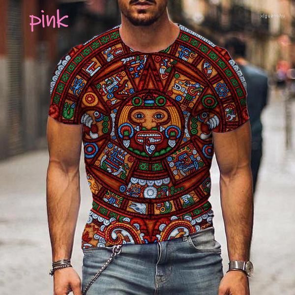 Camisetas de los hombres 2023 Moda Calendario Azteca 3D Impreso Camiseta Manga Corta O-Cuello Diversión