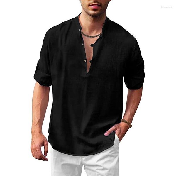 Hommes t-shirts 2023 mode décontracté Blouse coton lin chemise hauts amples à manches longues t-shirt printemps été beau