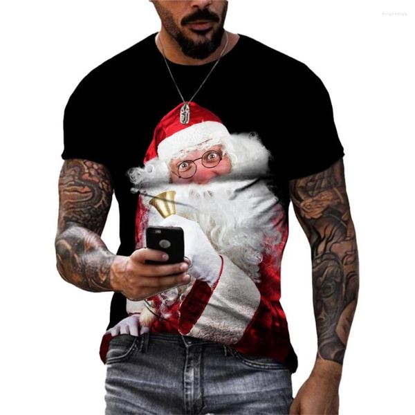 T-shirts pour hommes 2023 mode hauts de noël T-shirts pour hommes 3d tendance impression Santa à manches courtes chemise graphique t-shirt surdimensionné