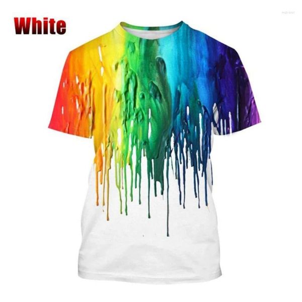 Camisetas para hombre 2023 moda Color Splash Ink Drip colorido 3D impreso camiseta hombres y mujeres pantalón corto Casual de manga