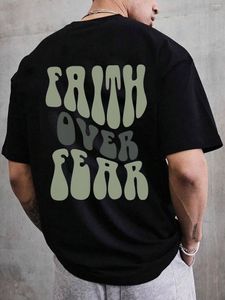 Camisetas para hombres 2023 Camisa informal de algodón de moda Tendencia unisex Faith Over Fear Impresiones Tops Mujeres Men Custion suave Camiseta