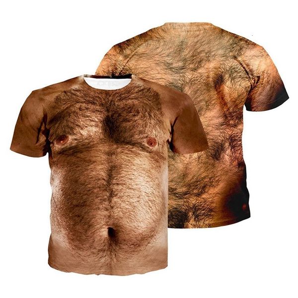 Camisetas de hombre 2023 moda hombres 3d camiseta divertida impresa pecho pelo músculo manga corta verano camisetas cara de mono camiseta 230428
