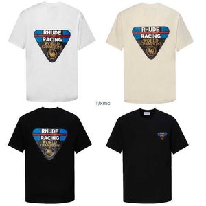 Heren T-shirts 2023 Fashion Rhude Commemorative Triangle Sign Letter Card Gedrukte straat losse korte mouw T-shirt