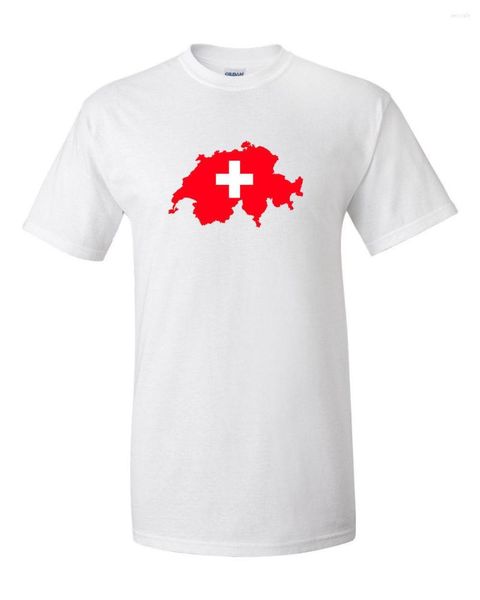 T-shirts pour hommes 2023 Chemise à la mode Suisse Suisse Drapeau blanc Croix rouge Carte Muscle