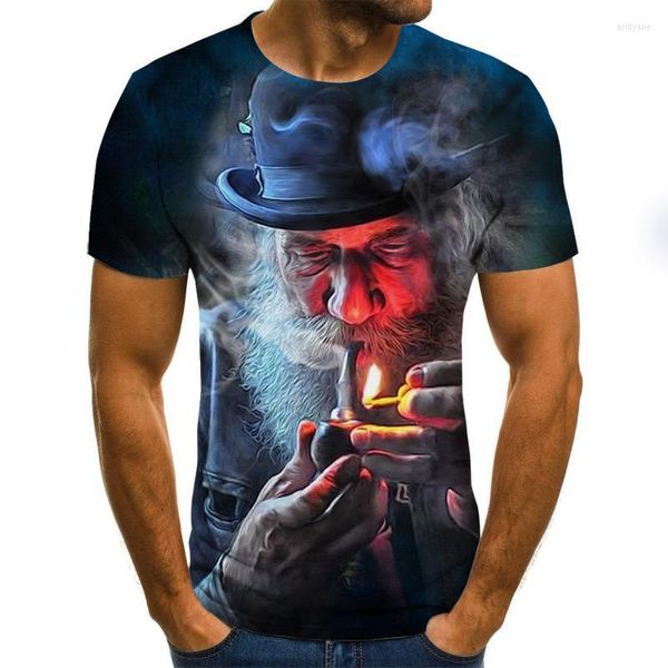 T-shirts pour hommes 2023 mode été hommes T-shirts aux cheveux blancs vieil homme fumer impression 3D femmes Slim à manches courtes respirant T-shirts