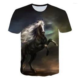 T-shirts pour hommes 2023 mode T-shirt Animal cheval imprimé Style Simple et femmes col rond manches courtes haut Streetwear