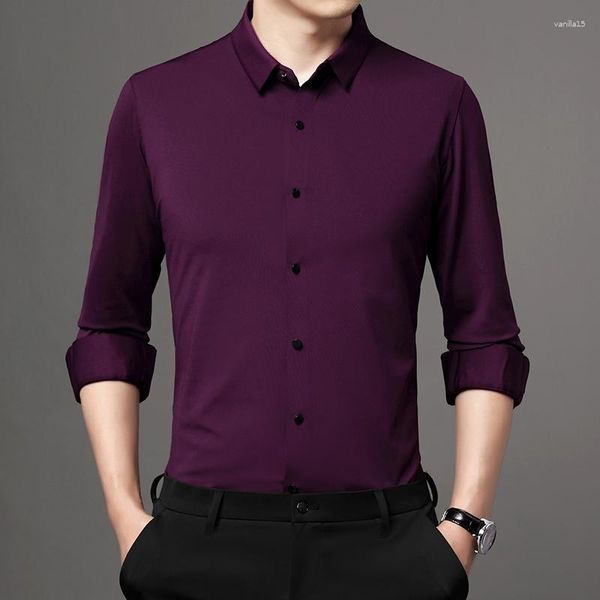 Camisetas para hombres 2023 Gentleman Business para hombres Ropa de ajuste regular Tallas grandes Blusas Púrpura Rojo Oficina de trabajo Ropa Hudband Vestido