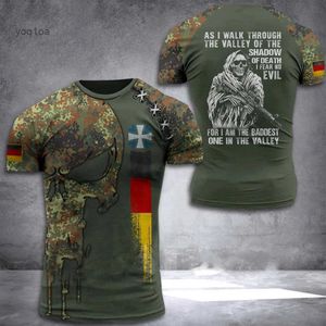 T-shirts voor heren 2023 Duitsland Men en Women Skull Flag 3D Print T-shirt Veteraan Veteraan korte mouw O-Neck T-shirt Casual Graphic oversized Loose Kids Tops