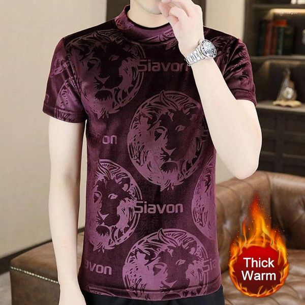 Camisetas para Hombre 2023, camiseta de medio cuello alto para Hombre, camiseta informal con estampado de animales de lujo, Camisetas cálidas de manga corta para Hombre