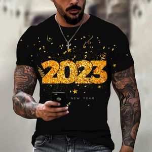 Camisetas para hombre 2023 Happy Year Tee Holiday Casual Harajuku Tops Blusas de moda Verano 3d Ropa informal con impresión