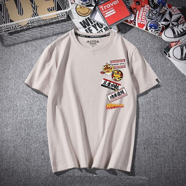 T-shirts pour hommes 2023 Harajuku Cartoon Lion Dance Print Cotton T-Shirt All-Match Plus Size Loose Clothes Hip Hop Summer Male Streetwear