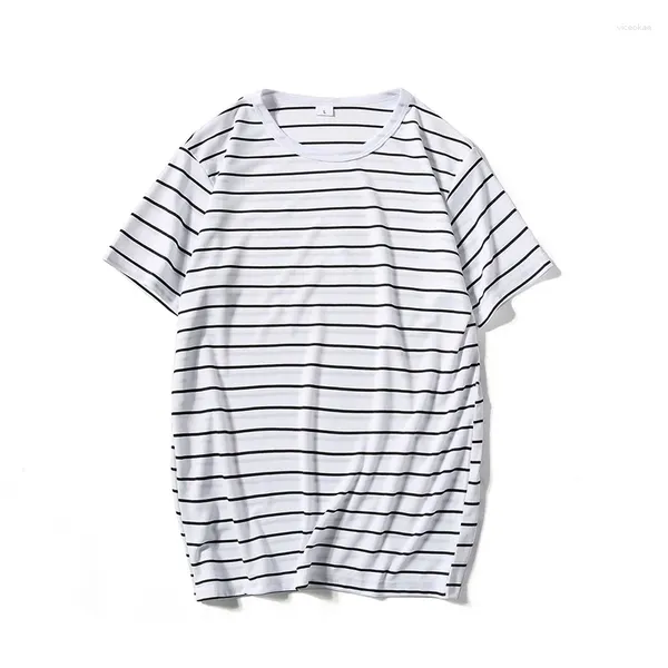 Camisetas para hombres 2023 Harajuku camisa a rayas hombres pantalón corto casual manga camiseta streetwear moda negro blanco tops camisetas o cuello hip hop