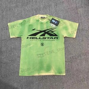 Camisetas para hombres 2023 Hellstar Green Tie Dye Vintage Wash Impresión de letras simples 1 1 Etiqueta de alta calidad Cuello redondo Camiseta de manga corta T231214